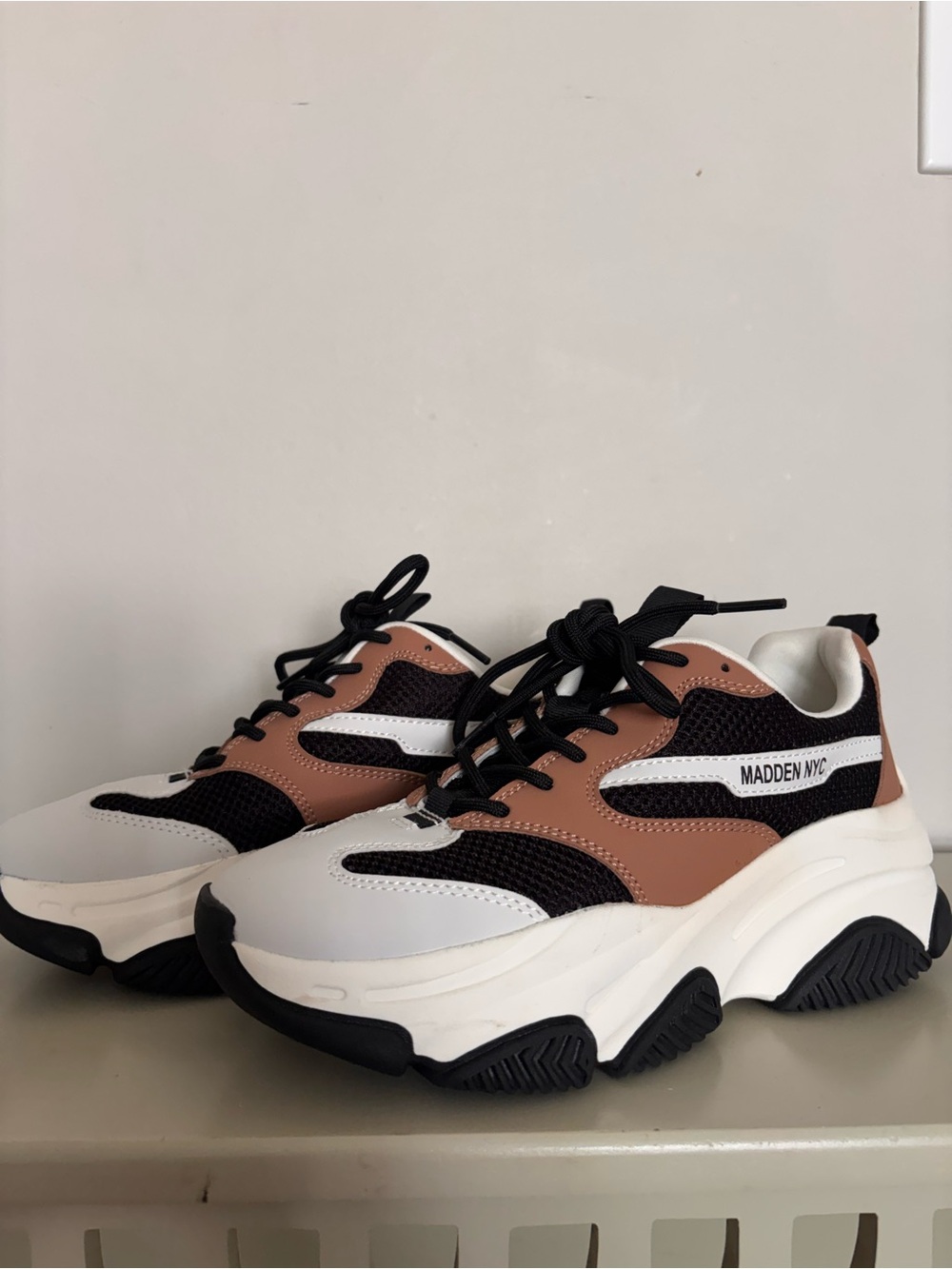 Madden NYC Women's Chunky Lace-Up Sneakers in Brown/Black/White